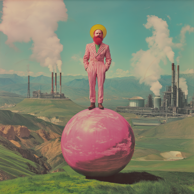 Surreal Old Man Standing on Sphere