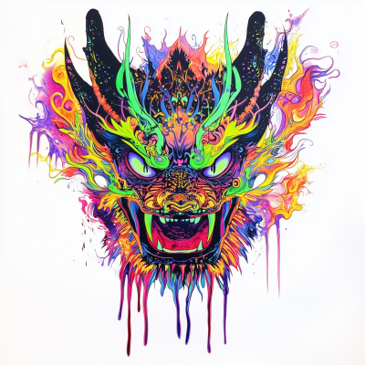 Psychedelic Cyberpunk Dragon T-Shirt Design