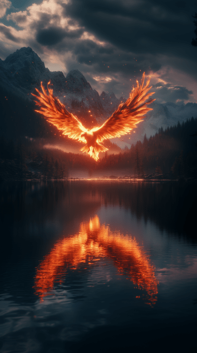 Flaming Phoenix Over Lake