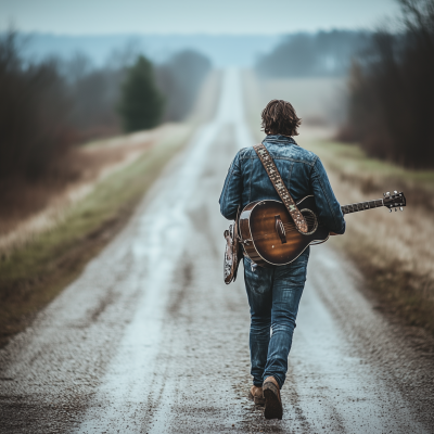 Man with Guitar at Crossroads