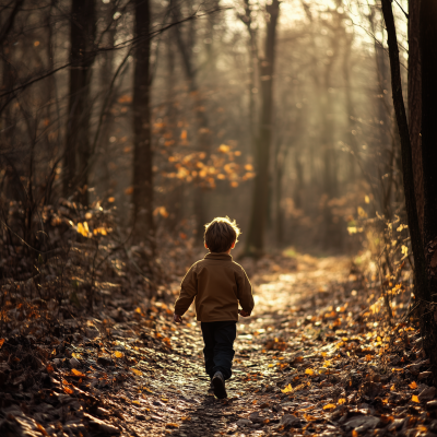 Boy Walking in the Woods