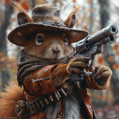 Squirrel with a Hat and Gun