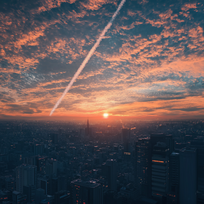 Futuristic Cityscape with Chemtrails