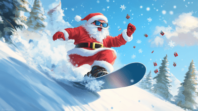 Santa Snowboarding