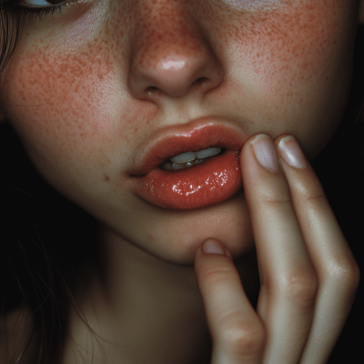 Girl Touching Lips