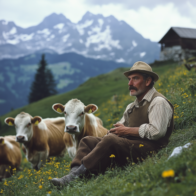 Swiss Farmer with Cows