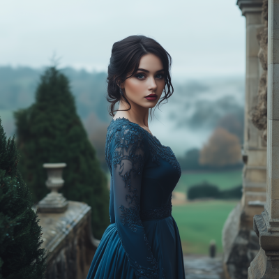 Elegant Woman in Foggy Garden
