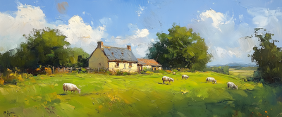 Pastoral Farmhouse Scene