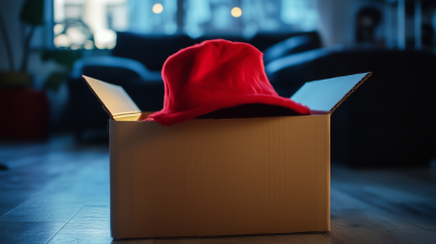 Happy Cardboard Box with New Year Hat