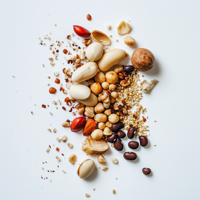 Raw Nuts and Beans on White Background