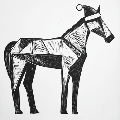 Geometric Horse Linocut