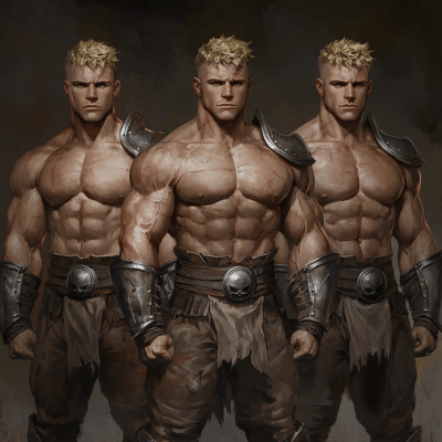 Triplet Powerlifters in Gladiator Armor