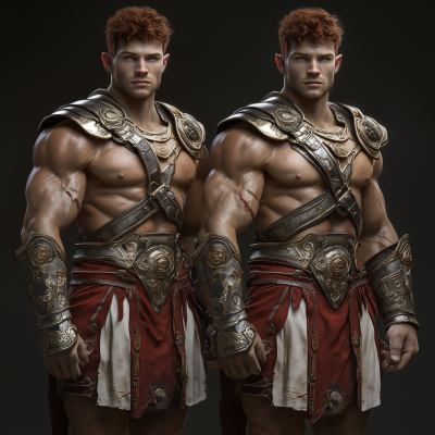 Muscular Twin Elves in Gladiator Armor