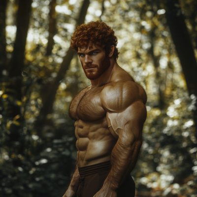 Young Half Orc Bodybuilder in Forest