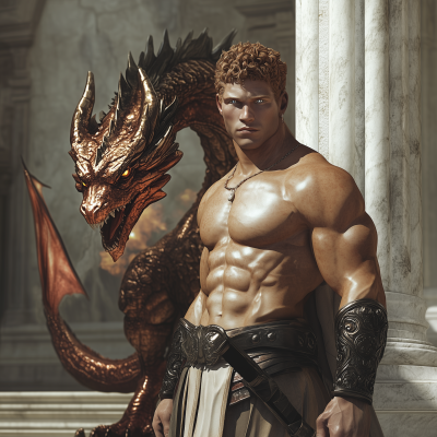Fierce Gladiator and Dragon