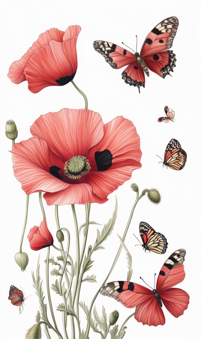 Poppies and Butterflies