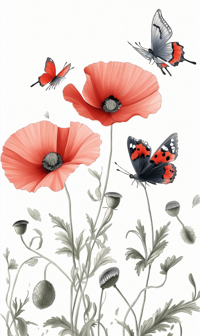 Poppies and Butterflies