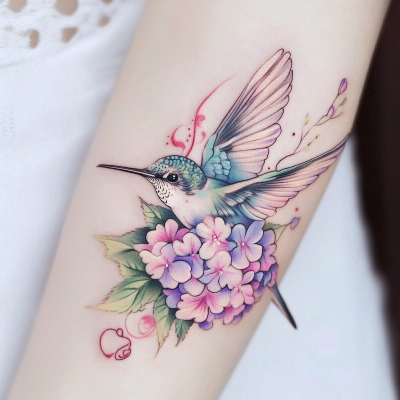 Hummingbird with Hydrangea Tattoo