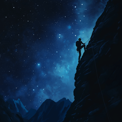 Climber Under a Starry Sky