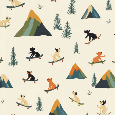 Playful Dogs on Skateboards