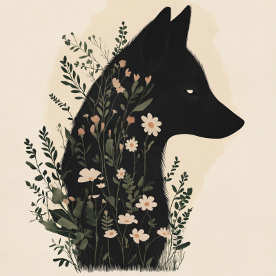 Folk Art Wolf with Flowers