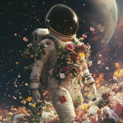 Feminine Astronaut in Space