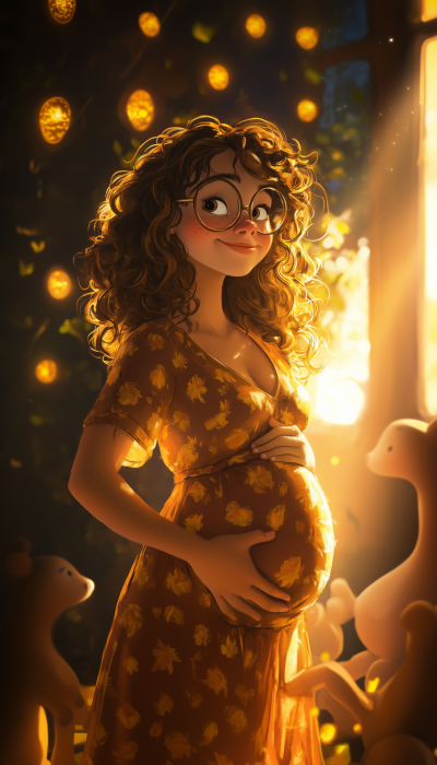 Pregnant Woman in Whimsical Background