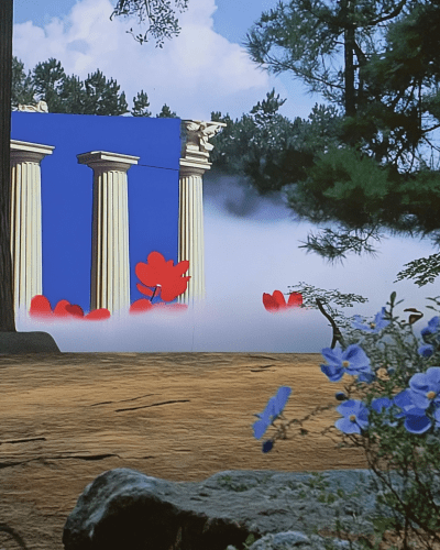 Manga Display Among Roman Columns