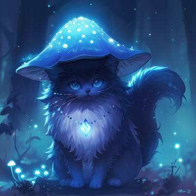 Mystical Blue Cat in Enchanted Forest
