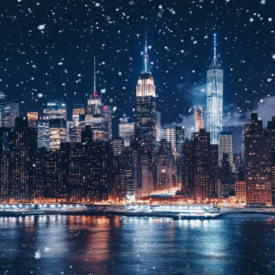 New York Skyline at Christmas Night