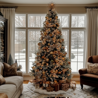 Elegant Christmas Tree in Cozy Living Room