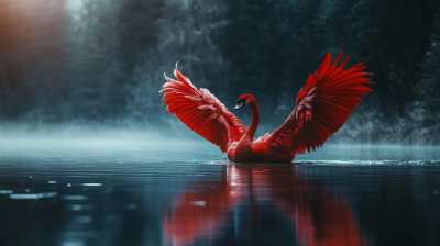 Red Swan in Tranquil Water