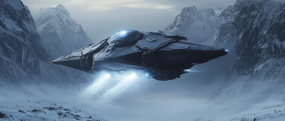 Spaceship Landing in a Snowy Landscape