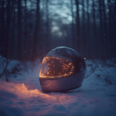 Surreal Motorcycle Helmet in Snow