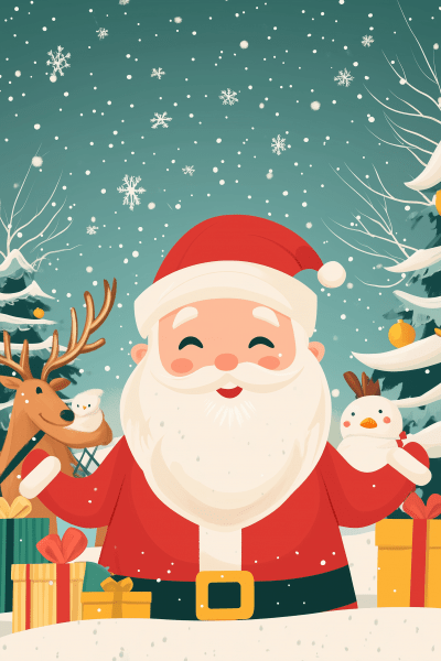 Retro Santa Claus with Reindeers