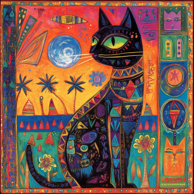 Colorful Naif Cat Design