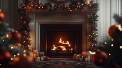 Cozy Fireplace with Christmas Decorations
