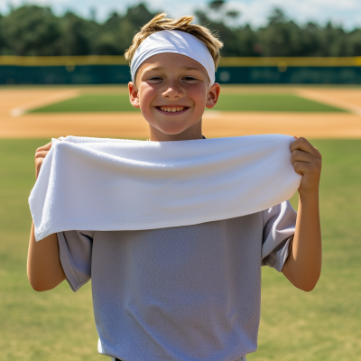Young Baseball Player with Dishtowel