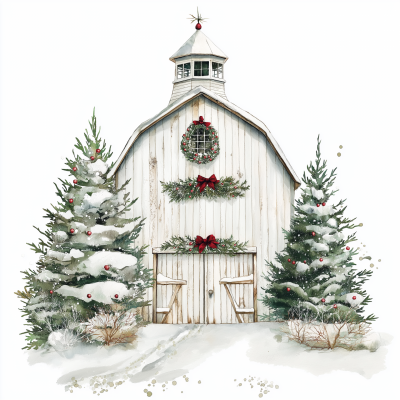 Christmas Barn Watercolor