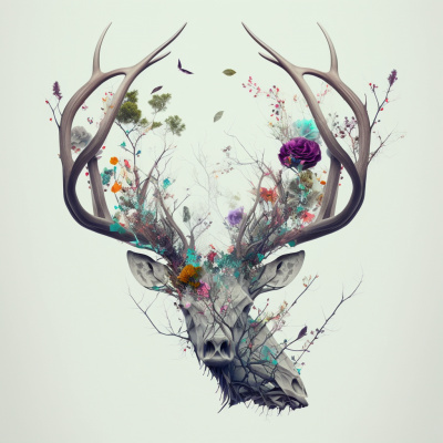 Antlers Double Exposure with Flowers