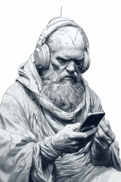 Ancient Man with Headphones