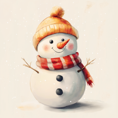 Kawaii Watercolor Snowman