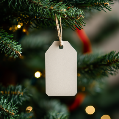 Blank Clothing Tag on Christmas Tree