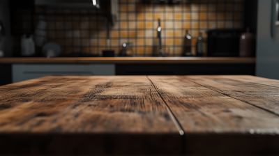 Empty Wooden Table in Kitchen