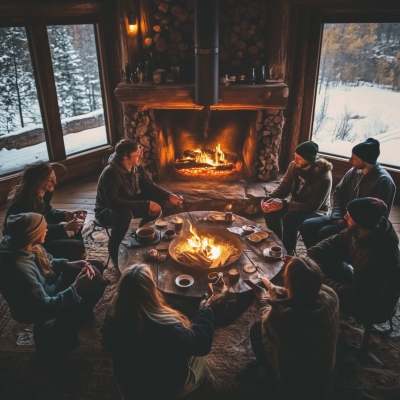 Gathering by the Fireplace