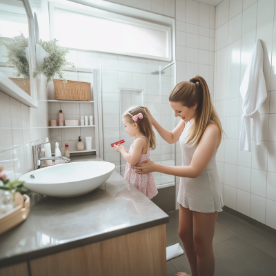 Mother and Daughter in Bathroom