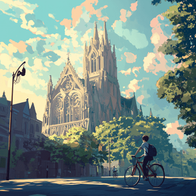 Morning Ride by the Church