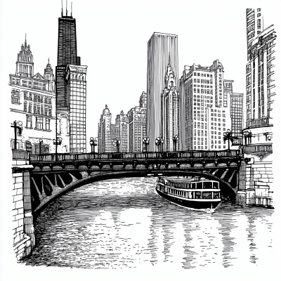 Downtown Chicago River Bridge