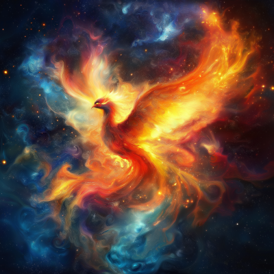 Colorful Phoenix in Flames