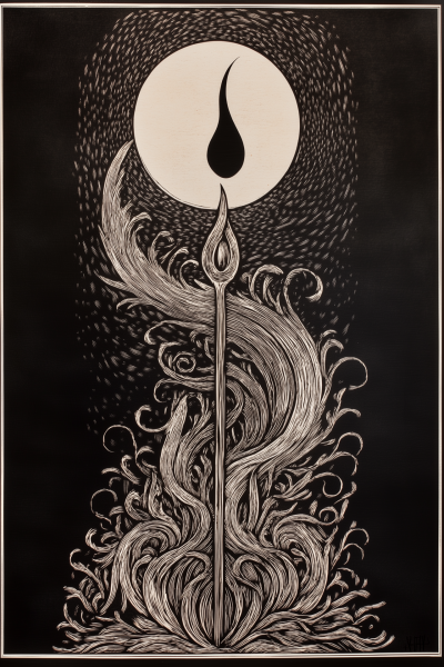 Moonlit Torch Woodcut